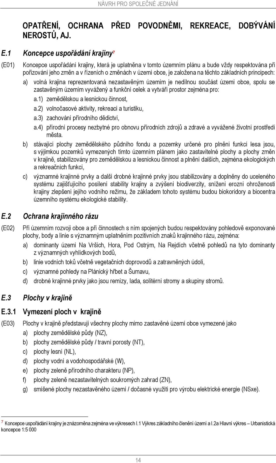 založena na těchto základních principech: a) volná krajina reprezentovaná nezastavěným územím je nedílnou součást území obce, spolu se zastavěným územím vyvážený a funkční celek a vytváří prostor