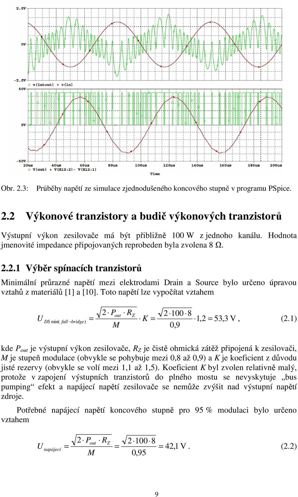 2.1 Výběr spínacích tranzistorů Minimální průrazné napětí mezi elektrodami Drain a Source bylo určeno úpravou vztahů z materiálů [1] a [10].