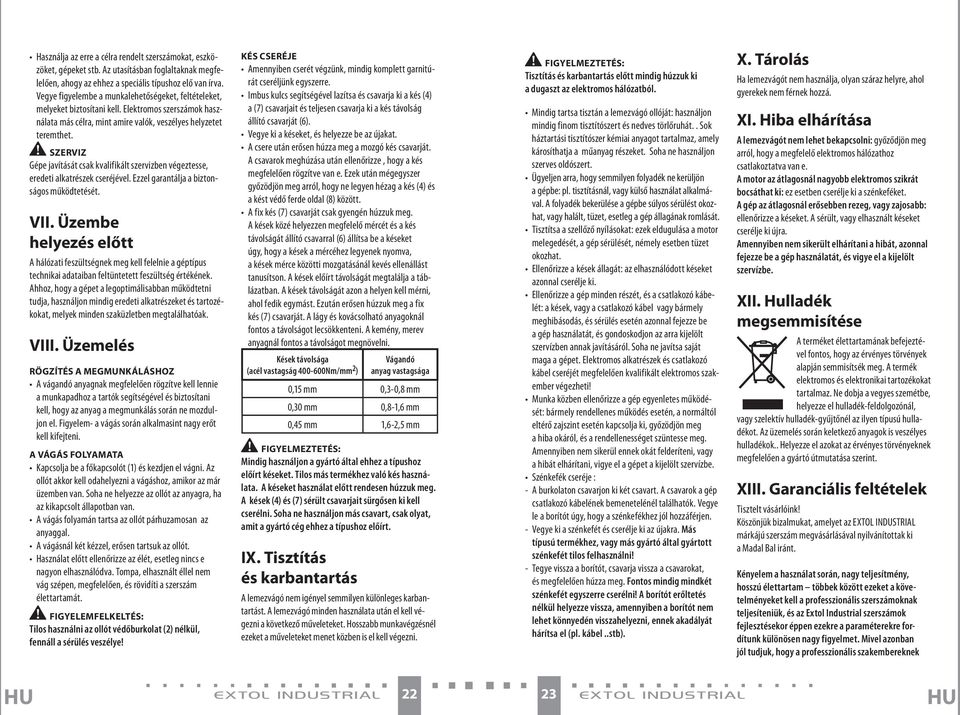 Szerviz Gépe javítását csak kvalifikált szervizben végeztesse, eredeti alkatrészek cseréjével. Ezzel garantálja a biztonságos működtetését. VII.