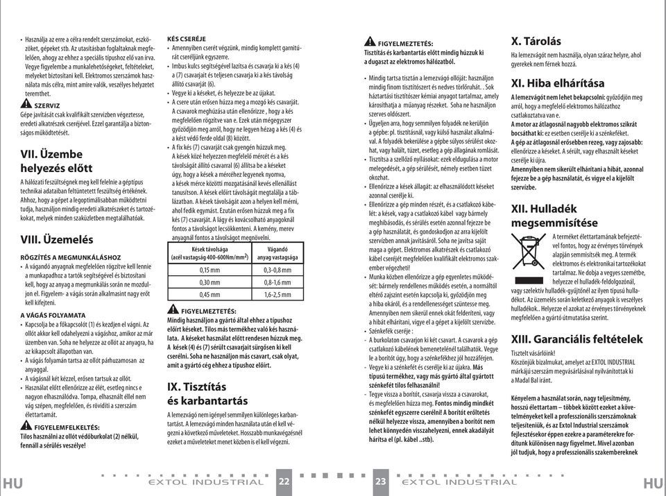 Szerviz Gépe javítását csak kvalifikált szervizben végeztesse, eredeti alkatrészek cseréjével. Ezzel garantálja a biztonságos működtetését. VII.