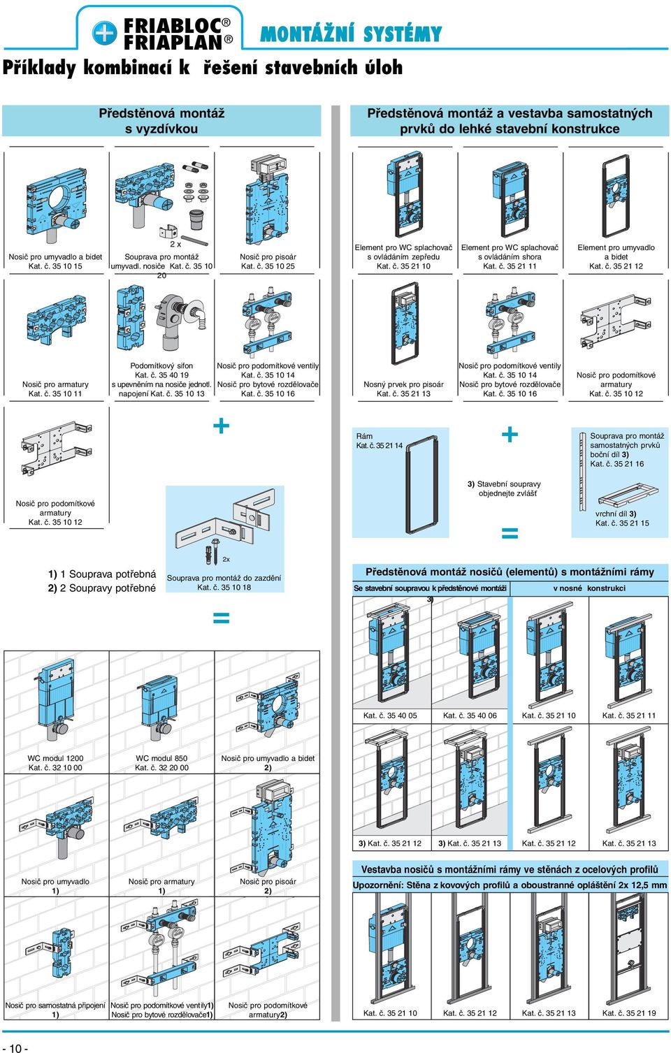 č. 35 0 9 Kat. č. 35 0 s upevněním na nosiče jednotl. Nosič pro bytové rozdělovače napojení Kat. č. 35 0 3 Kat. č. 35 0 + Element pro WC splachovač s ovládáním zepředu Kat. č. 35 0 Element pro WC splachovač s ovládáním shora Kat.