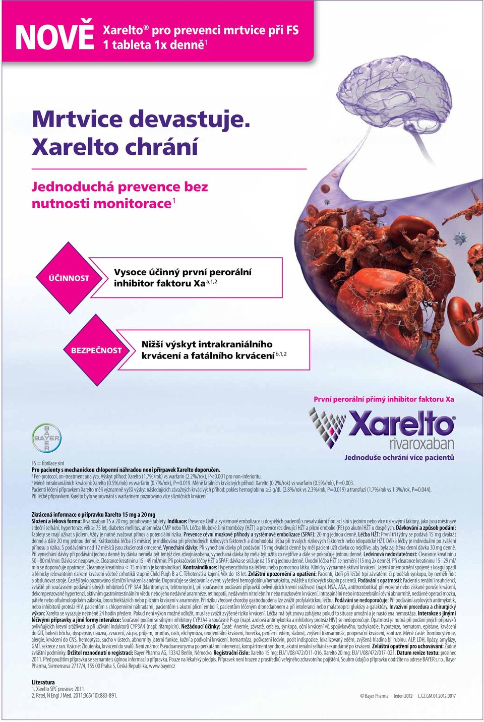 Xrelto chrání Jednoduchá preence bez nutnoti Jednoduchá monitorce preence 1 bez nutnoti monitorce 1 ÚČINNOST ÚČINNOST Vyoce účinný prní perorální inhibitor fktoru X,1,2 Vyoce účinný prní perorální