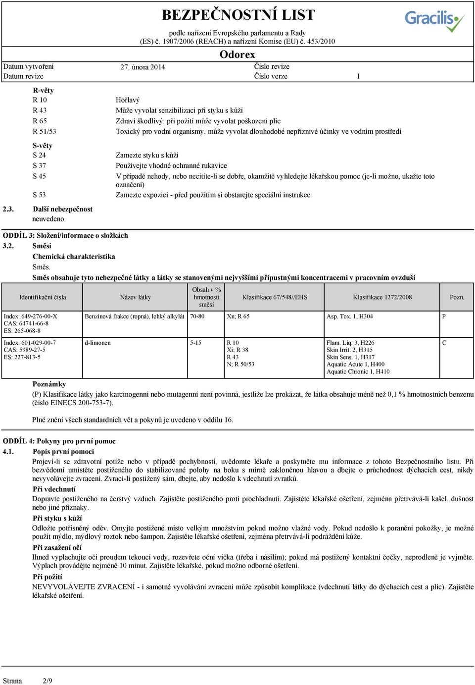 prostředí Zamezte styku s kůží Používejte vhodné ochranné rukavice V případě nehody, nebo necítíte-li se dobře, okamžitě vyhledejte lékařskou pomoc (je-li možno, ukažte toto označení) Zamezte