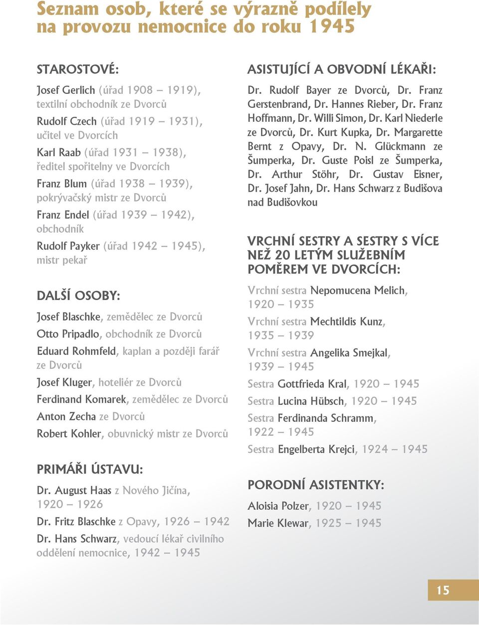 DALŠÍ OSOBY: Josef Blaschke, zemědělec ze Dvorců Otto Pripadlo, obchodník ze Dvorců Eduard Rohmfeld, kaplan a později farář ze Dvorců Josef Kluger, hoteliér ze Dvorců Ferdinand Komarek, zemědělec ze