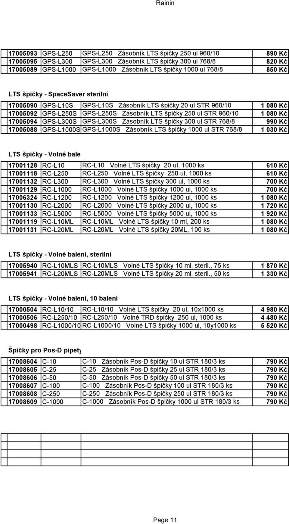 GPS-L300S GPS-L300S Zásobník LTS špičky 300 ul STR 768/8 990 Kč 17005088 GPS-L1000S GPS-L1000S Zásobník LTS špičky 1000 ul STR 768/8 1 030 Kč LTS špičky - Volné balení 17001128 RC-L10 RC-L10 Volné