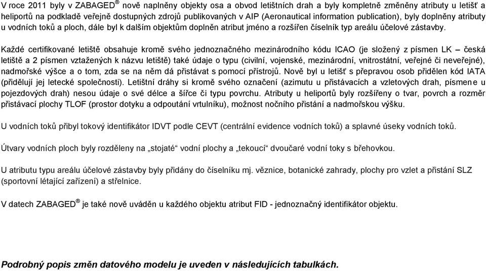 Každé certifikované letiště obsahuje kromě svého jednoznačného mezinárodního kódu ICO (je složený z písmen LK česká letiště a 2 písmen vztažených k názvu letiště) také údaje o typu (civilní,