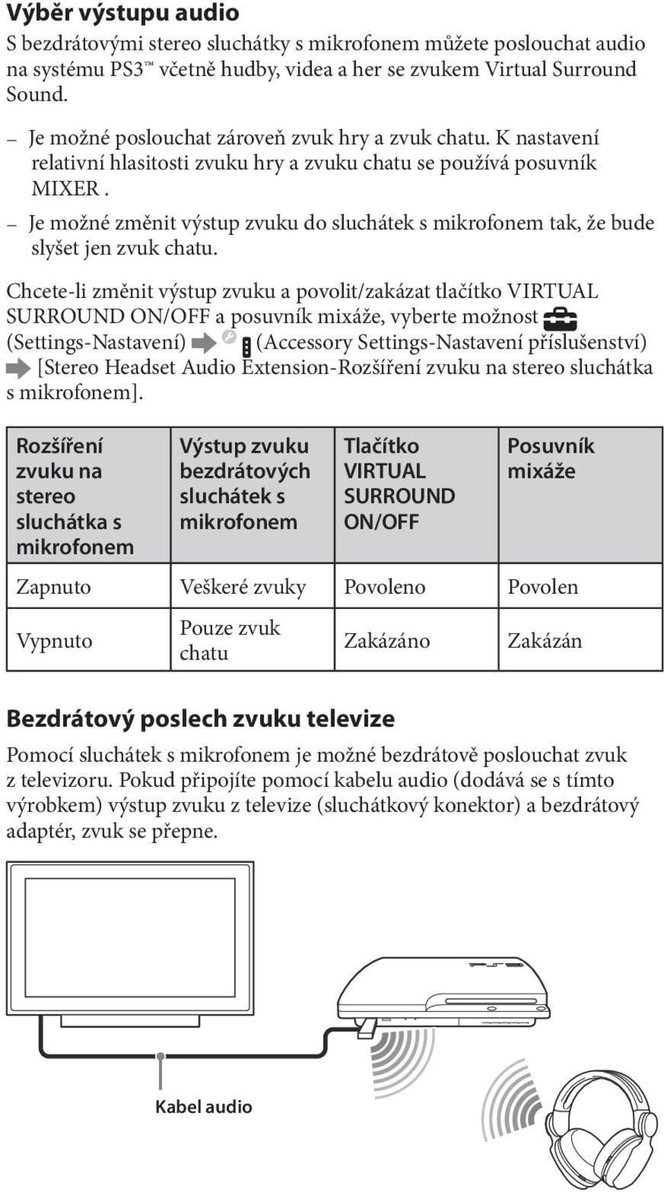 Je možné změnit výstup zvuku do sluchátek s mikrofonem tak, že bude slyšet jen zvuk chatu.