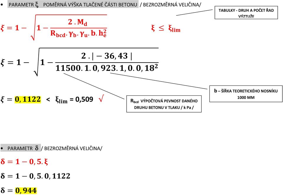 .,.,.,, < = 0,509 R bcd VÝPOČTOVÁ PEVNOST DANÉHO DRUHU BETONU V