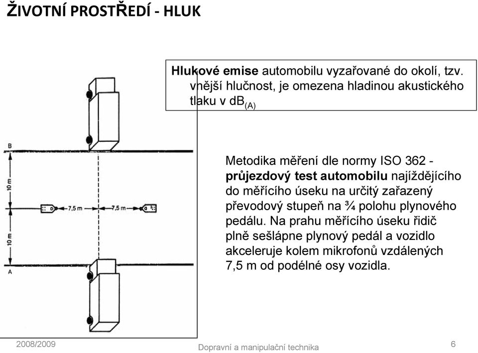 průjezdový test automobilu najíždějícího do měřícího úseku na určitý zařazený převodový stupeň na ¾