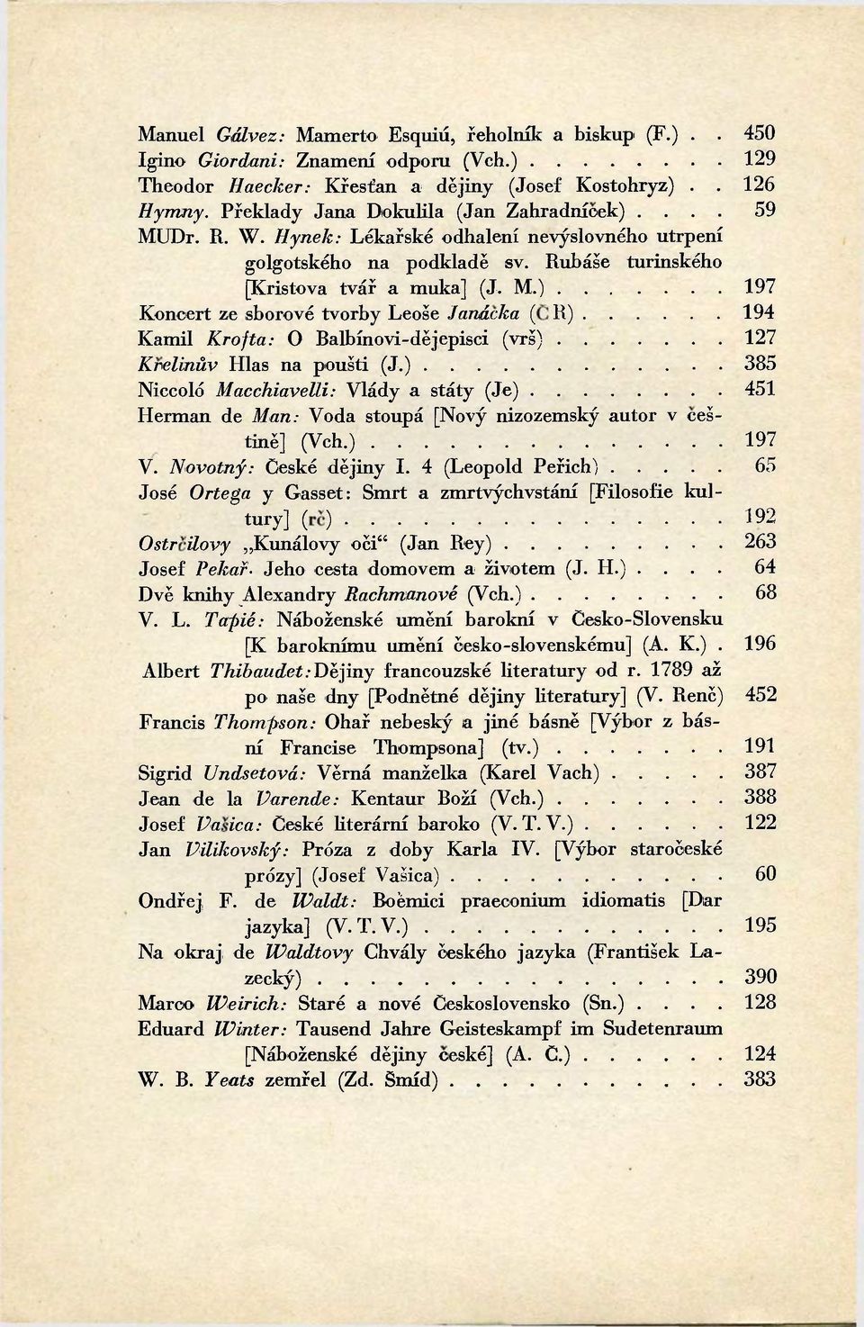 ) 385 Niccoló Macchiavelli: Vlády a státy (Je) 451 Herman de Man: Voda stoupá [Nový nizozemský autor v češtině] (Vch.) 197 V. Novotný: České dějiny I.