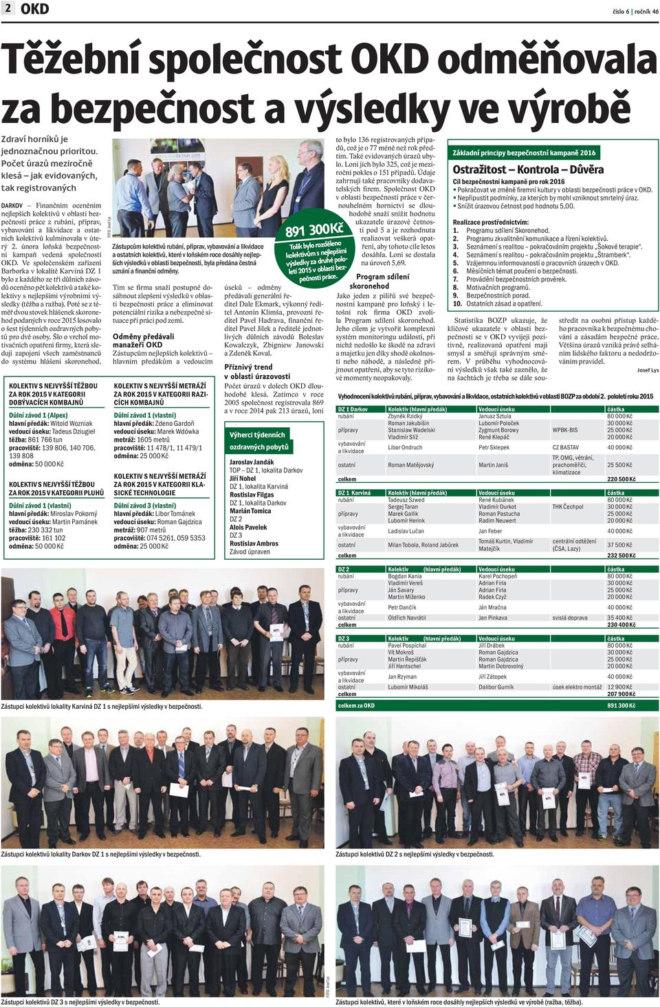 kolektivů kulminovala v úterý 2. února loňská bezpečnostní kampaň vedená společností OKD.