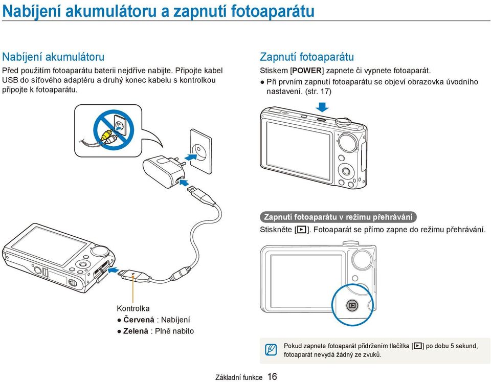 Zapnutí fotoaparátu Stiskem [POWER] zapnete či vypnete fotoaparát. Při prvním zapnutí fotoaparátu se objeví obrazovka úvodního nastavení. (str.