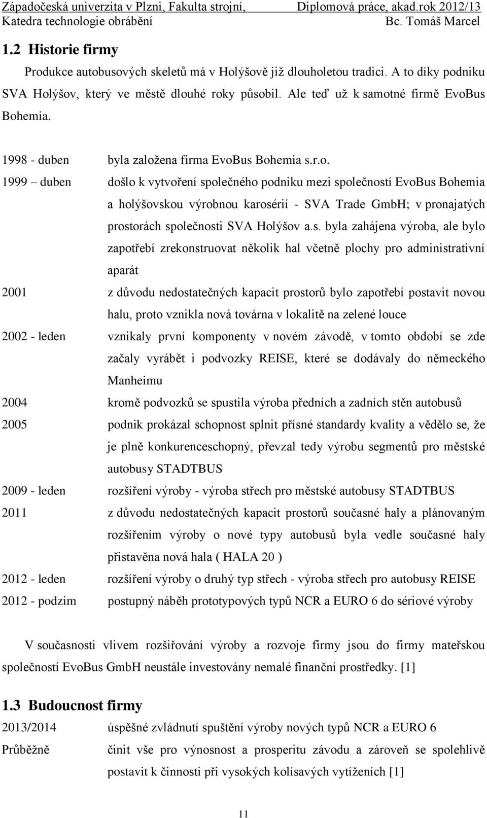 ena firma EvoBus Bohemia s.r.o. 1999 duben došlo k vytvoření společného podniku mezi společností EvoBus Bohemia a holýšovskou výrobnou karosérií - SVA Trade GmbH; v pronajatých prostorách společnosti SVA Holýšov a.