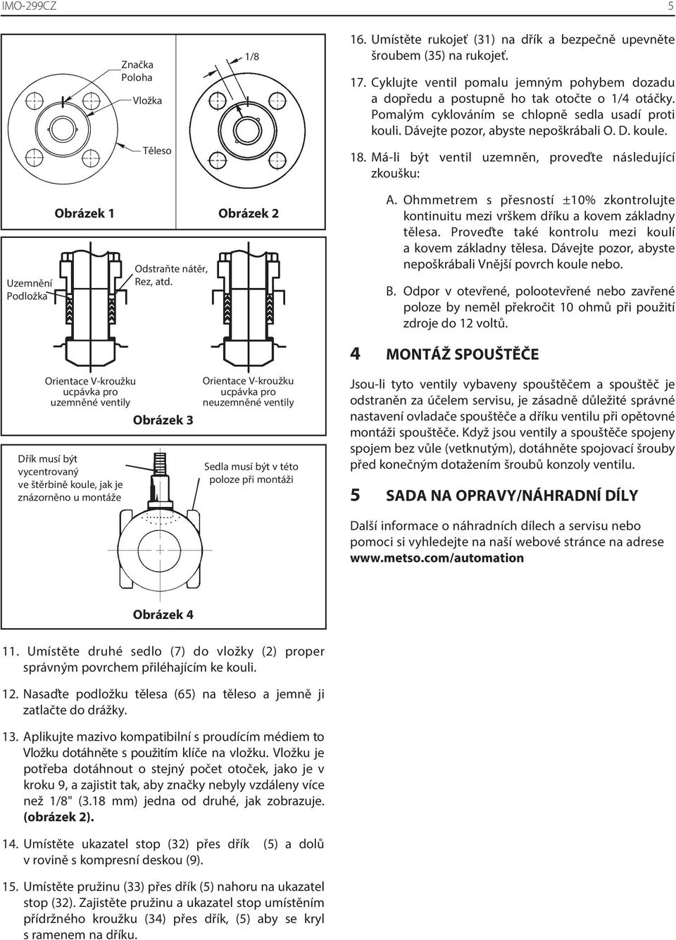 Má-li být ventil uzemněn, proveďte následující zkoušku: Uzemnění Podložka Obrázek 1 Obrázek 2 Odstraňte nátěr, Rez, atd. A.