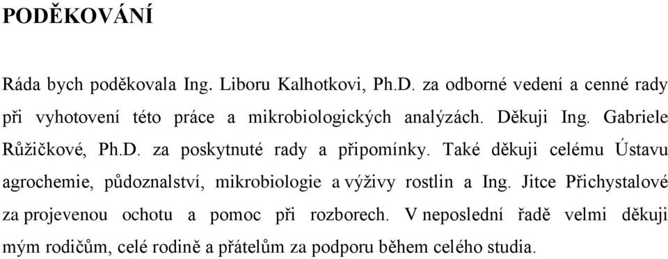 Také děkuji celému Ústavu agrochemie, půdoznalství, mikrobiologie a výţivy rostlin a Ing.