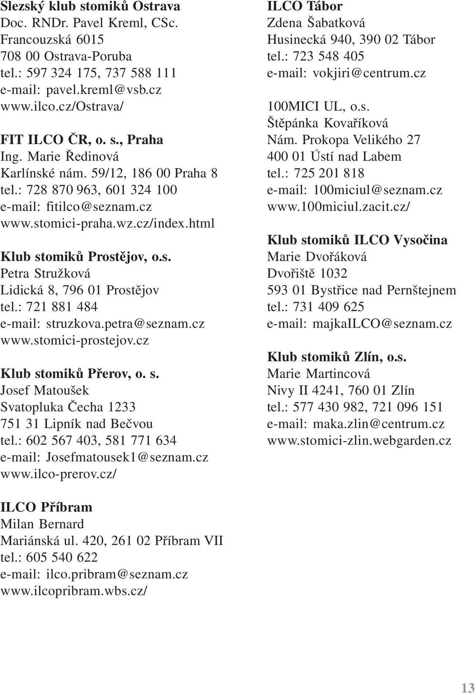 : 721 881 484 e-mail: struzkova.petra@seznam.cz www.stomici-prostejov.cz Klub stomiků Přerov, o. s. Josef Matoušek Svatopluka Čecha 1233 751 31 Lipník nad Bečvou tel.