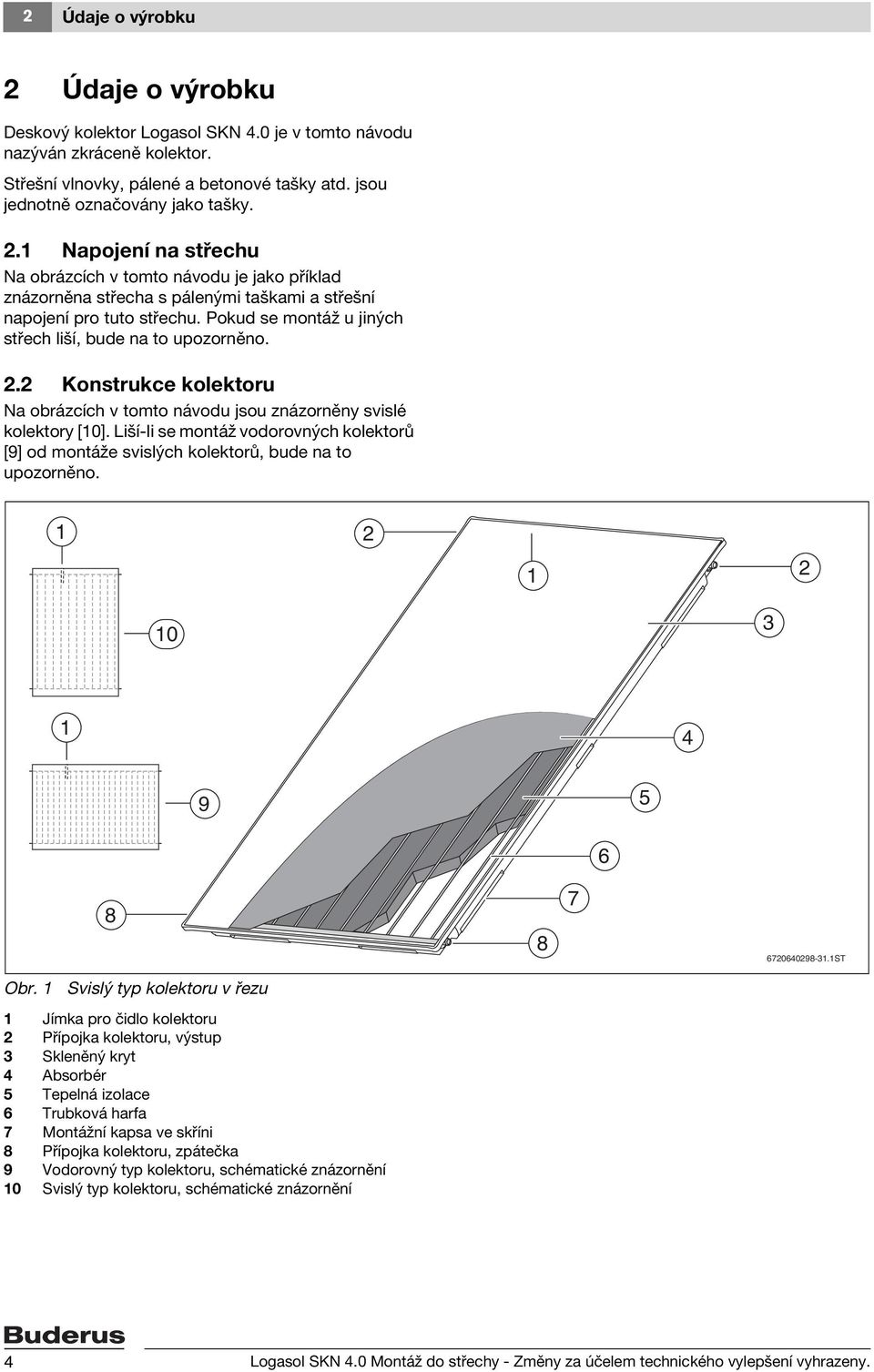 Pokud se montáž u jiných střech liší, bude na to upozorněno.. Konstrukce kolektoru Na obrázcích v tomto návodu jsou znázorněny svislé kolektory [0].