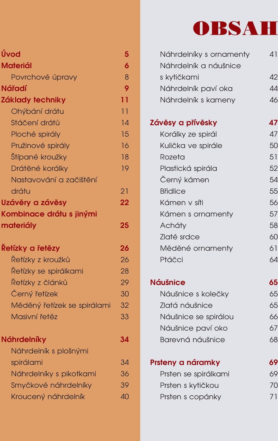 spirálami 32 Masivní fietûz 33 Náhrdelníky 34 Náhrdelník s plo n mi spirálami 34 Náhrdelníky s pikotkami 36 Smyãkové náhrdelníky 39 Kroucen náhrdelník 40 Náhrdelníky s ornamenty 41 Náhrdelník a náu