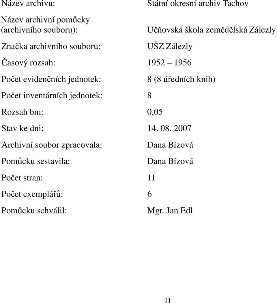 inventárních jednotek: 8 Rozsah bm: 0,05 8 (8 úředních knih) Stav ke dni: 14. 08.