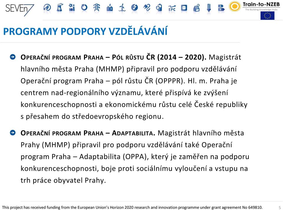 sta Praha (MHMP) připravil pro podporu vzdělávání Operační program Praha pól růstu ČR (OPPPR). Hl. m.