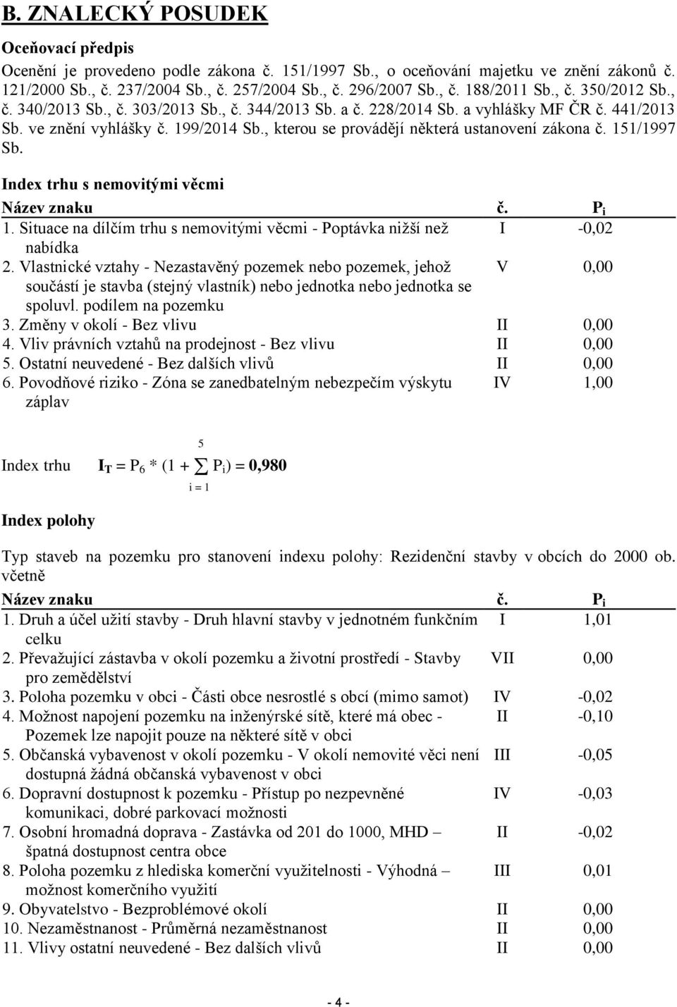 , kterou se provádějí některá ustanovení zákona č. 151/1997 Sb. Index trhu s nemovitými věcmi Název znaku č. P i 1. Situace na dílčím trhu s nemovitými věcmi - Poptávka nižší než I -0,02 nabídka 2.