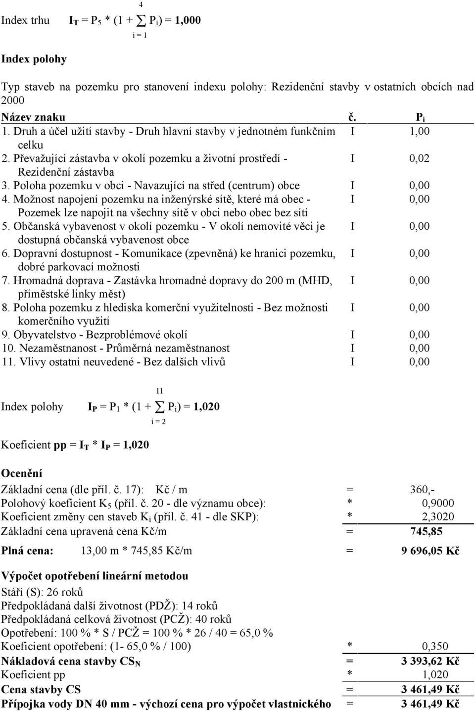 Poloha pozemku v obci - Navazující na střed (centrum) obce I 0,00 4.