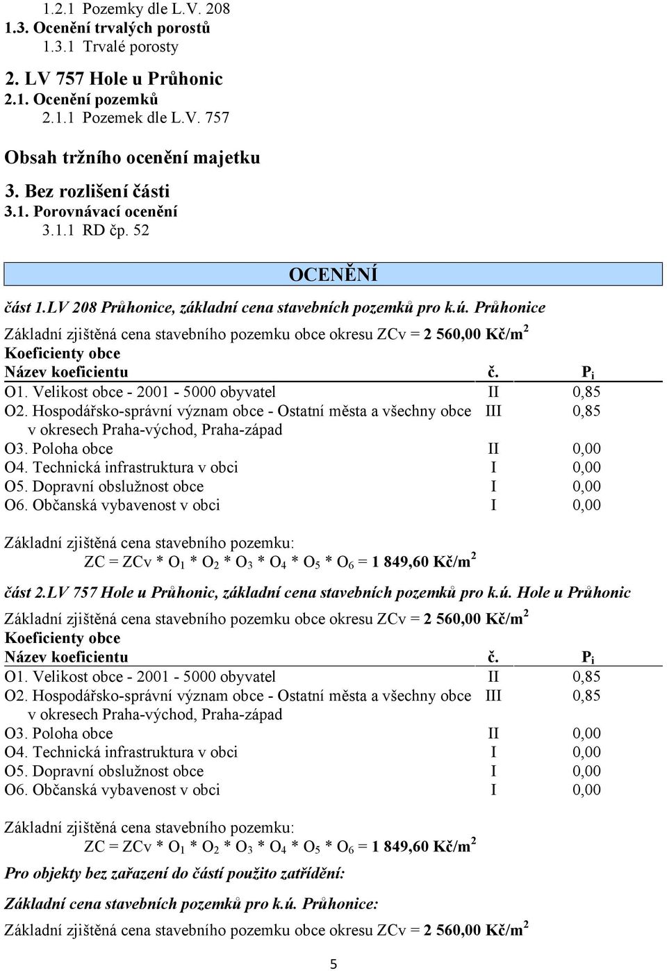 Průhonice Základní zjištěná cena stavebního pozemku obce okresu ZCv = 2 560,00 Kč/m2 Koeficienty obce Název koeficientu č. O1. Velikost obce - 2001-5000 obyvatel II O2.