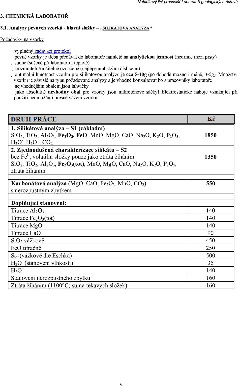 srozumitelně a čitelně označené (nejlépe arabskými číslicemi) optimální hmotnost vzorku pro silikátovou analýzu je cca 5-10g (po dohodě možno i méně, 3-5g).