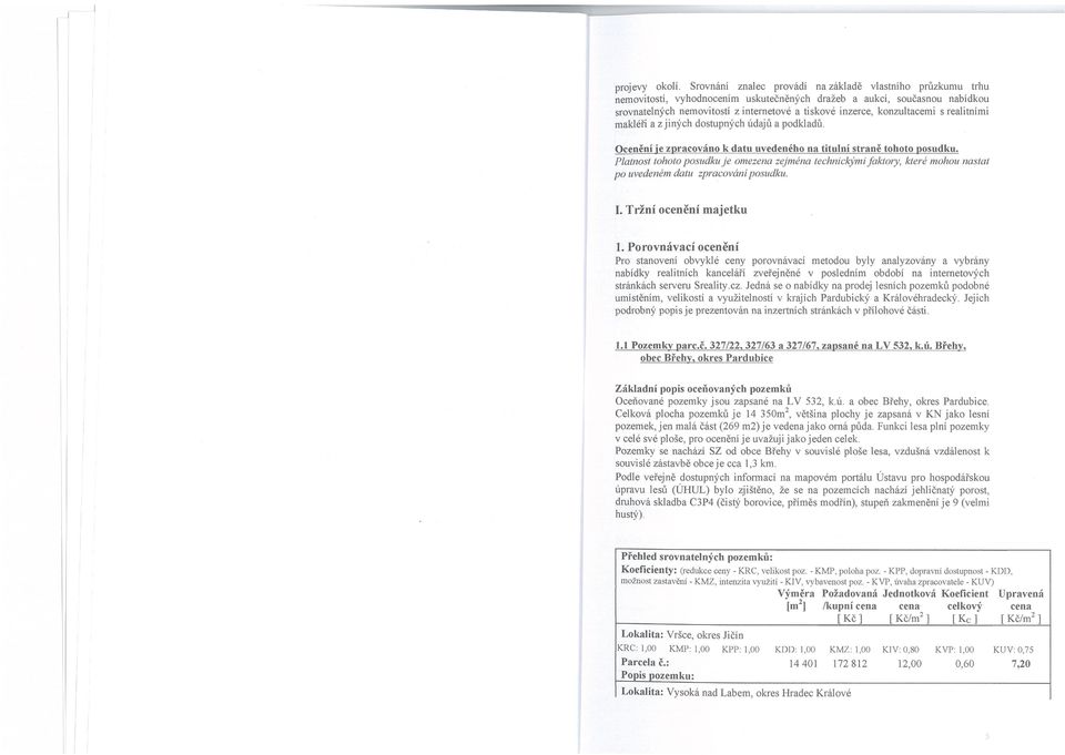 realitními makléři a zjiných dstupných údajů a pdkladů. Ocenění je zpracván k datu uvedenéh na titulní straně tht psudku.
