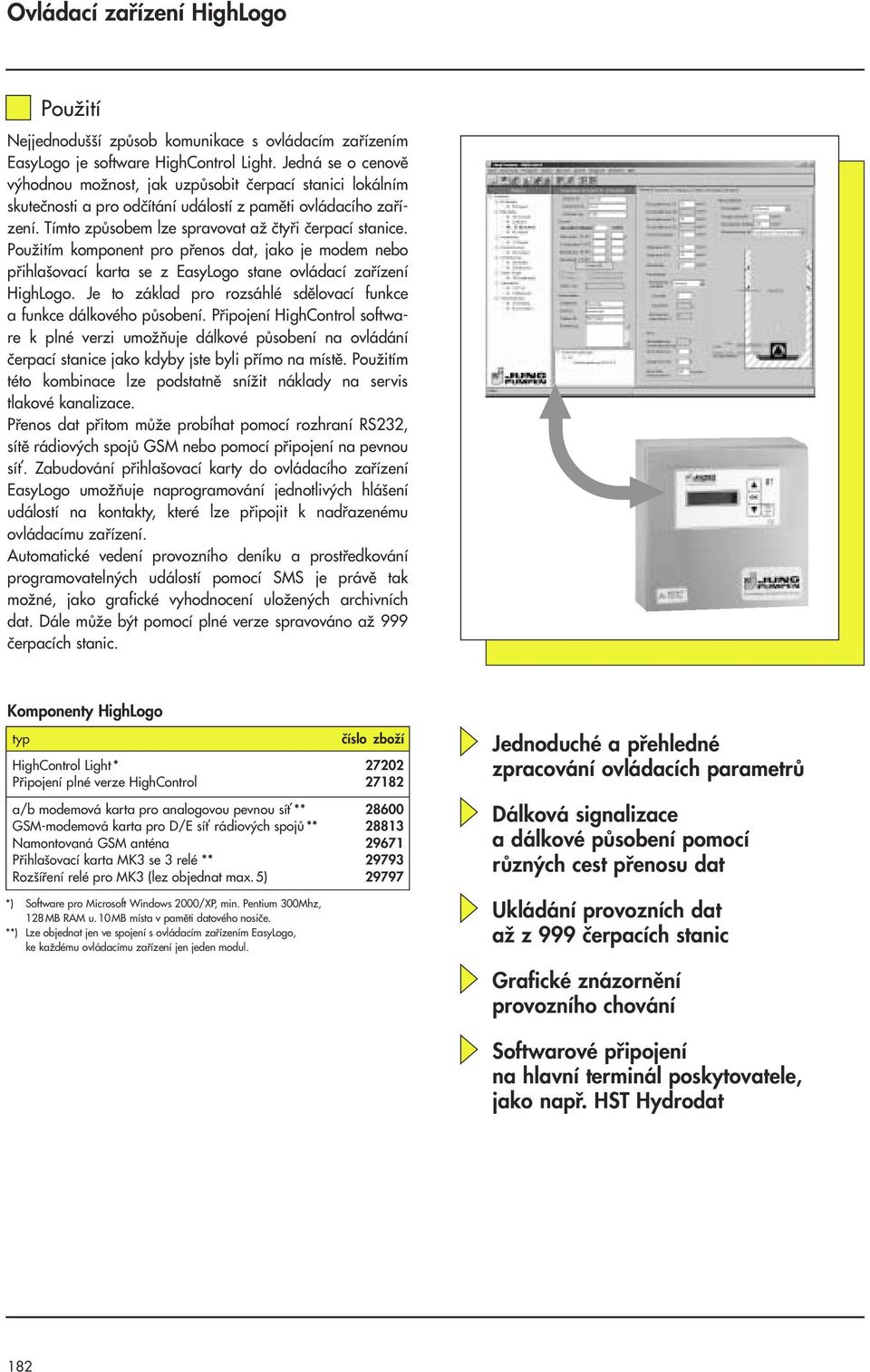 m komponent pro pfienos dat, jako je modem nebo pfiihla ovací karta se z EasyLogo stane ovládací zafiízení HighLogo. Je to základ pro rozsáhlé sdûlovací funkce a funkce dálkového pûsobení.