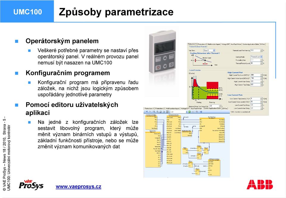 V reálném provozu panel nemusí být nasazen na UMC100 Konfiguračním programem Konfigurační program má připravenu řadu záložek, na nichž jsou