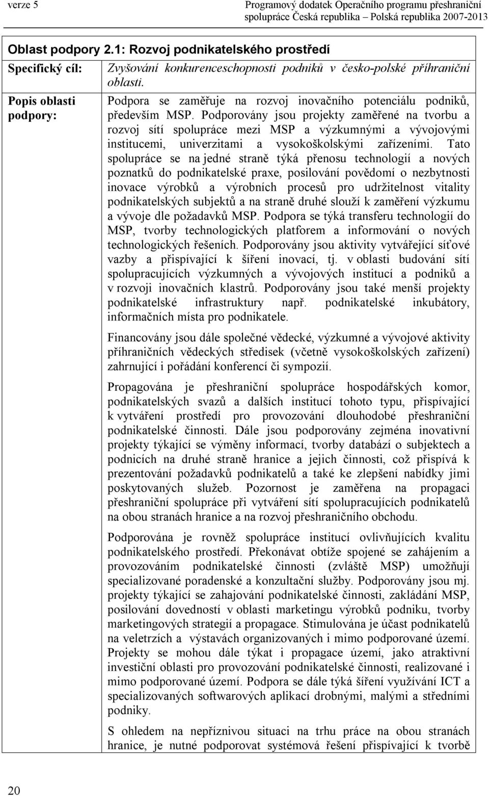 Podporovány jsou projekty zaměřené na tvorbu a rozvoj sítí spolupráce mezi MSP a výzkumnými a vývojovými institucemi, univerzitami a vysokoškolskými zařízeními.