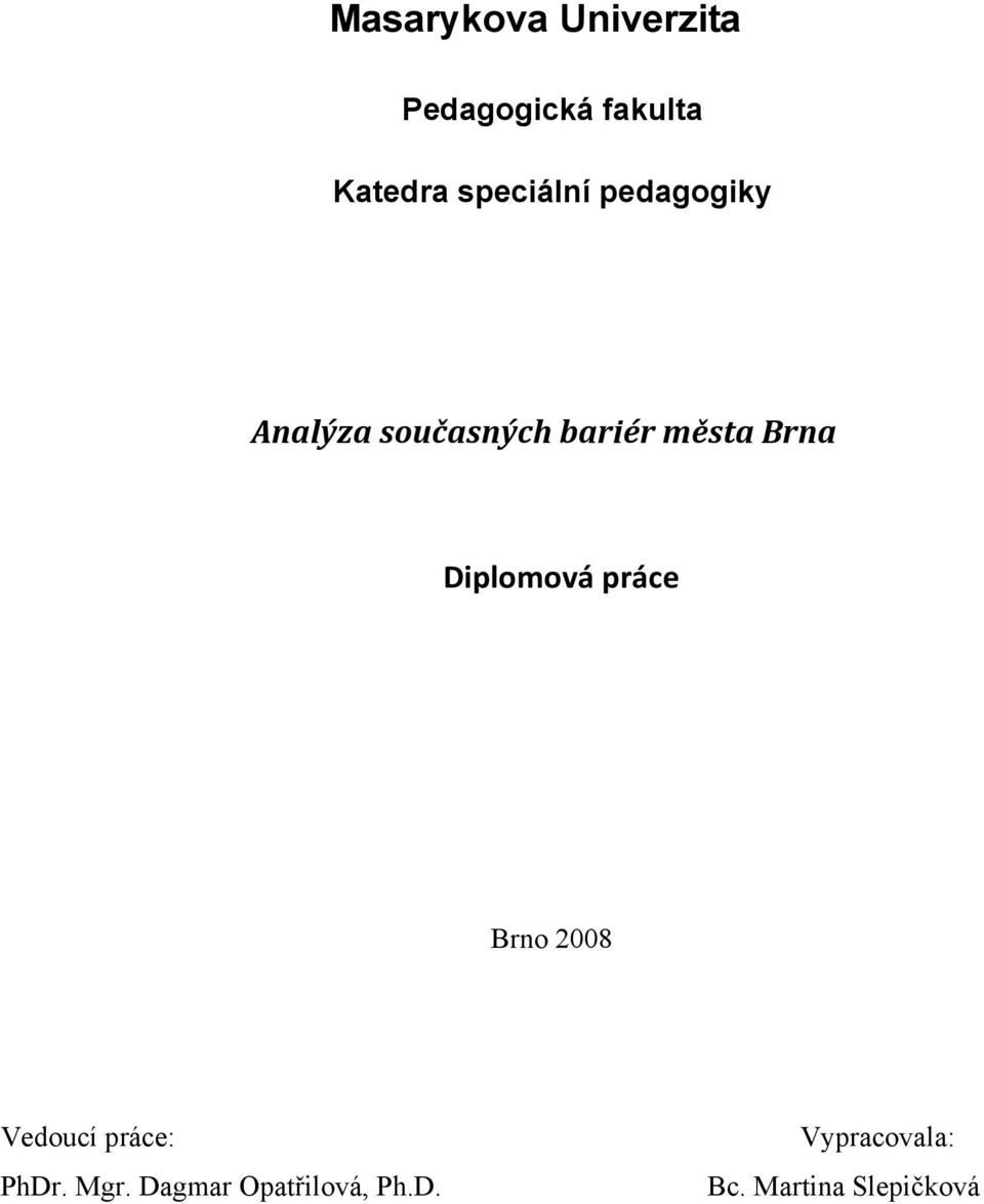 Brna Diplomová práce Brno 2008 Vedoucí práce: PhDr.
