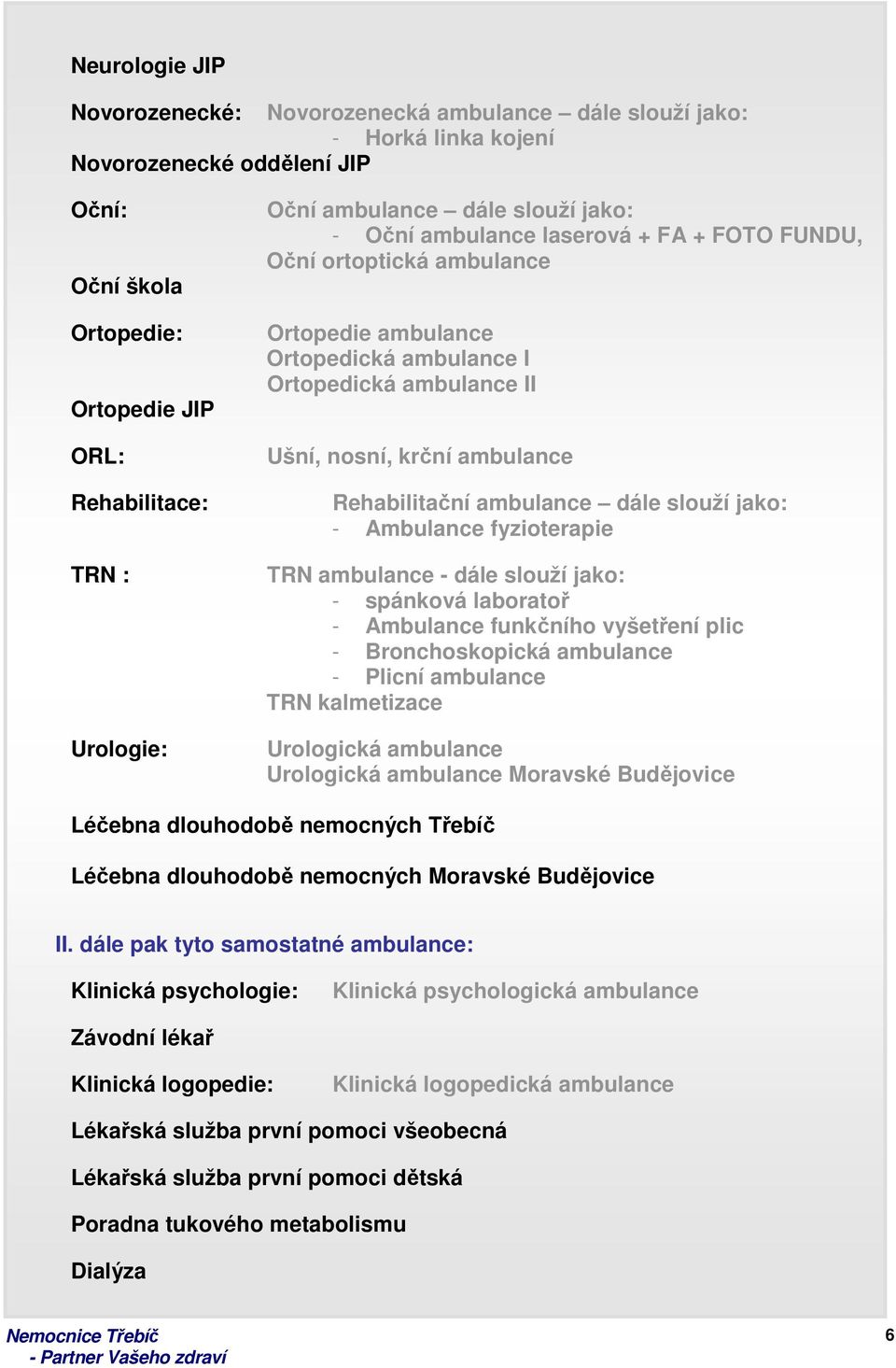 ambulance Rehabilitační ambulance dále slouží jako: - Ambulance fyzioterapie TRN ambulance - dále slouží jako: - spánková laboratoř - Ambulance funkčního vyšetření plic - Bronchoskopická ambulance -