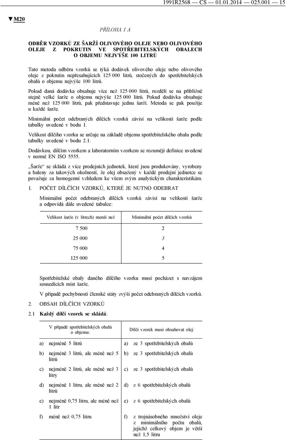 oleje nebo olivového oleje z pokrutin nepřesahujících 125 000 litrů, stočených do spotřebitelských obalů o objemu nejvýše 100 litrů.