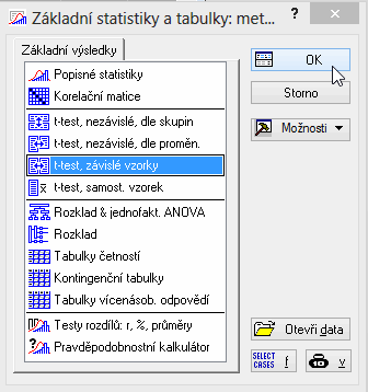 Tuto novou diferenci otestujeme na normalitu (viz výše) Krok B) Z výsledku je patrné, že normalita diference je splněna (pokud by nebyla