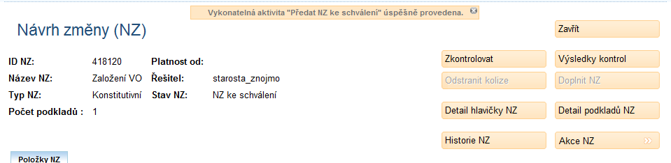 Pokud NZ neobsahuje žádné chyby, ve stavovém řádku se vypíše hláška, že kontroly proběhly úspěšně. V případě, že NZ obsahuje chyby, objeví se varovná hláška, která upozorňuje na výskyt chyb.