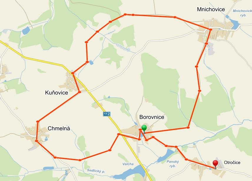 Řidiči a ti, komu stačí 11 kilometrů, na závěr z Borovnice do Otročic přejedou. Ostatní budou mít trasu 13 km. Předpokládané zakončení v odpoledních hodinách.