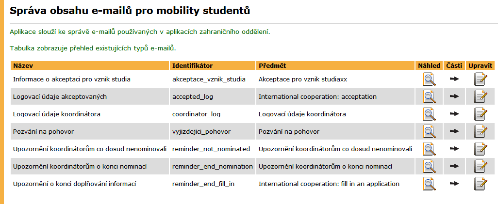 7 Mobility studentů správa Aplikace pro správu přijíždějících zahraničních studentů jsou umístěny v sekci Mobility studentů správa v aplikaci Zahraniční oddělení.