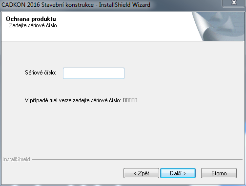 Poznámka: Sériové číslo slouží pro následnou jednodušší registraci a autorizaci CADKONu.
