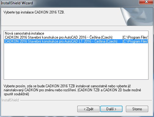 Instalace CADKONu Stavební konstrukce a CADKONu TZB na jeden počítač Pokud chcete nainstalovat a používat na jednom počítači CADKON 2016 Stavební konstrukce a CADKON 2016 TZB (spouštět je společně