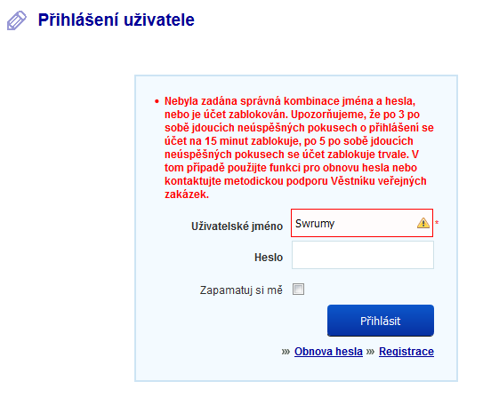 3 Přihlášení do aplikace Systém uživateli zobrazí vstup pro zadání uživatelského jména a hesla. Uživatel zadá uživatelské jméno, které obdrží emailem do své schránky a heslo.