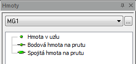 Jak je naznačeno v diagramu, skupina hmot slouţí ke sdruţení hmot stejným způsobem, jako zatěţovací stav sdruţuje zatíţení. Po zadání skupiny hmot lze zadat vlastní hmoty.