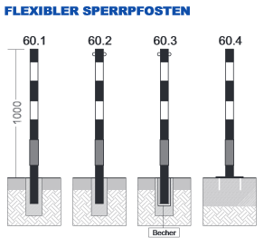 B6. FLEXIBLER SPERRPFOSTEN Jedná se o flexibilní sloupky 60 INDUMETAL z oceli s anti-rez potahem. Profil sloupku je kruh se speciální vnější gumovou ochranou.