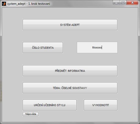 Nově vytvořené uživatelské prostředí umožnilo propojení všech použitých systémů LFLC, Visual Basic for Application a Matlab- Simulink. Obr. 4 ukazuje úvodní obrazovku systému ADEPT.