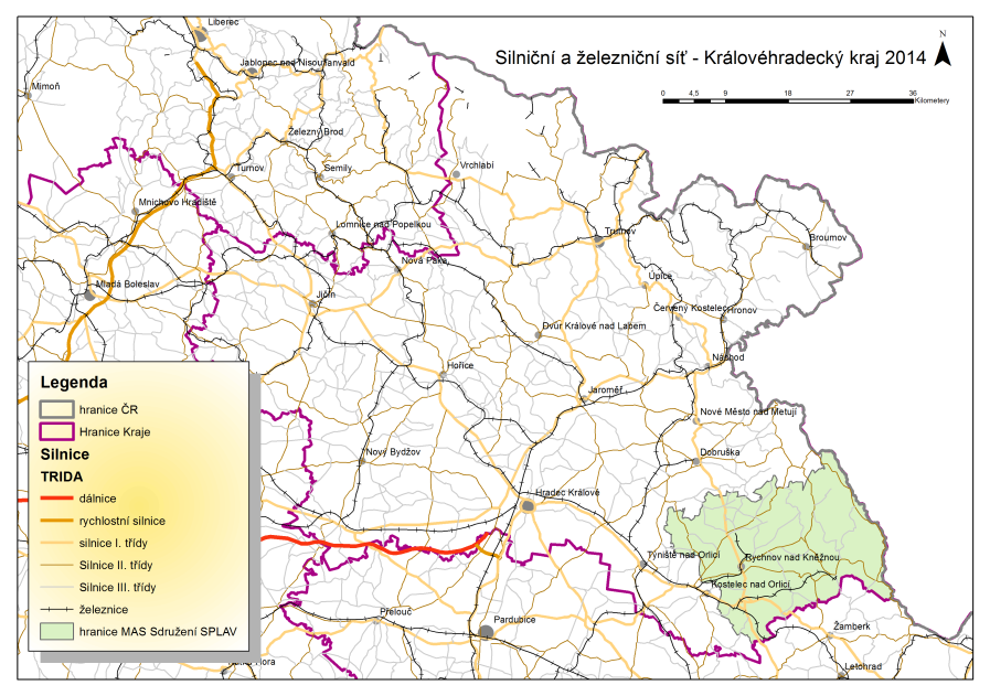 Dopravní infrastruktura, dopravní obslužnost podle Strategie rozvoje Královéhradeckého kraje Mapa. č. 4: Dopravní infrastruktura Zdroj: internetové stránky Královehradeckého kraje.