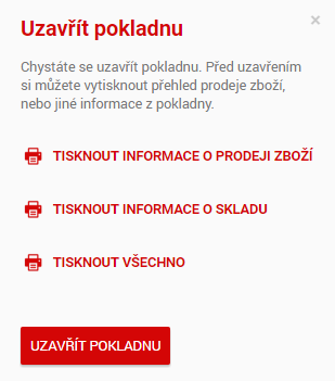 Obrázek 55 Uzavřením pokladny provede systém následující kroky: a) Synchronizuje všechny účtenky, které byly vytvořené offline a odešle je na fiskalizaci b) Odstraní všechny účtenky umístěné lokálně