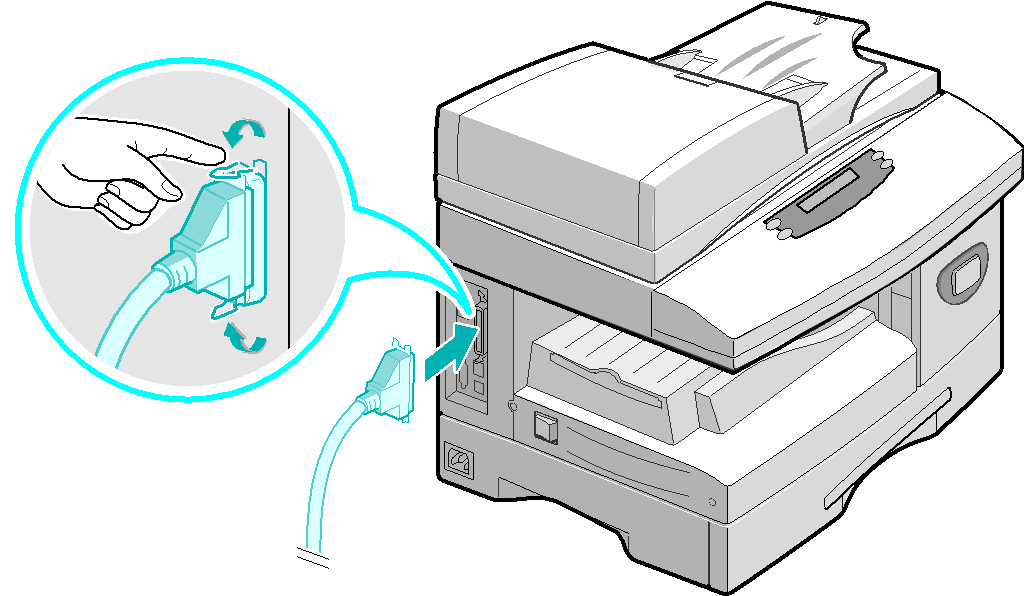 3 Kabel portu USB nebo paralelního portu UPOZORNĚNÍ: Před připojením kabelu vypněte počítač. Začínáme Připojte kabel USB dodávaný spřístrojem.