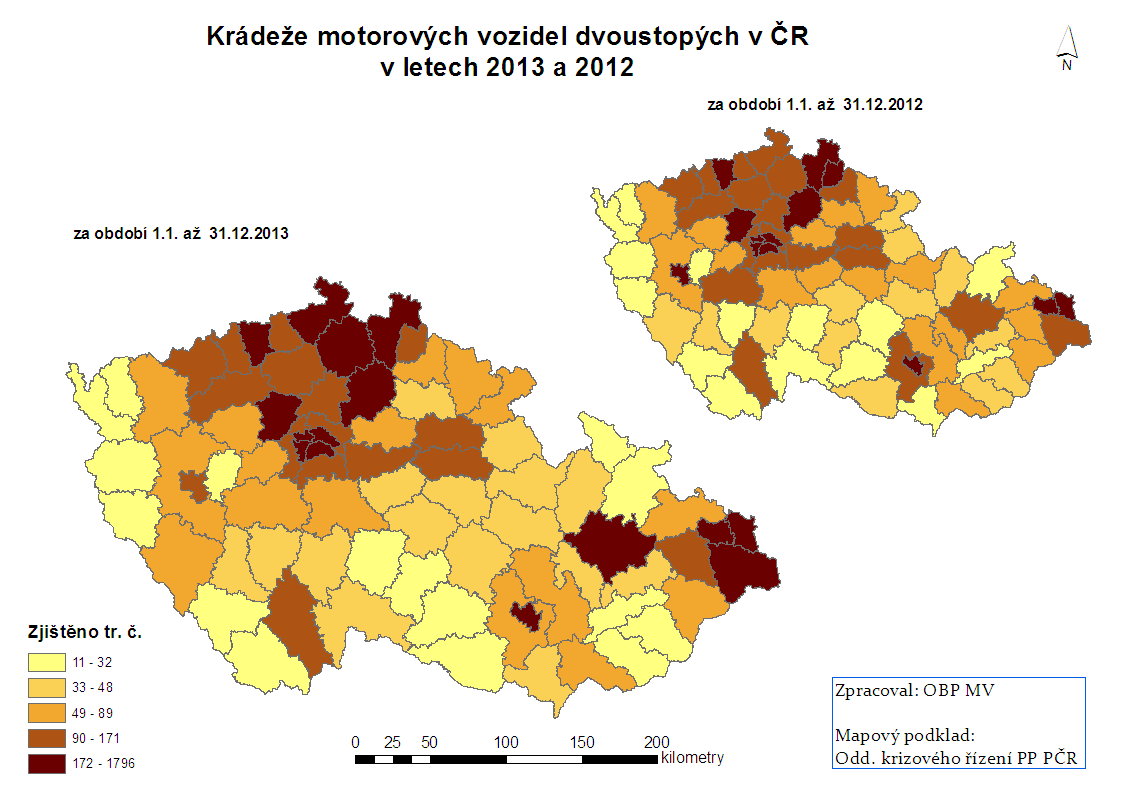 Rizikové faktory Mezi nejrizikovější regiony České republiky v roce 2013 patřily a) z hlediska počtu krádeží motorových