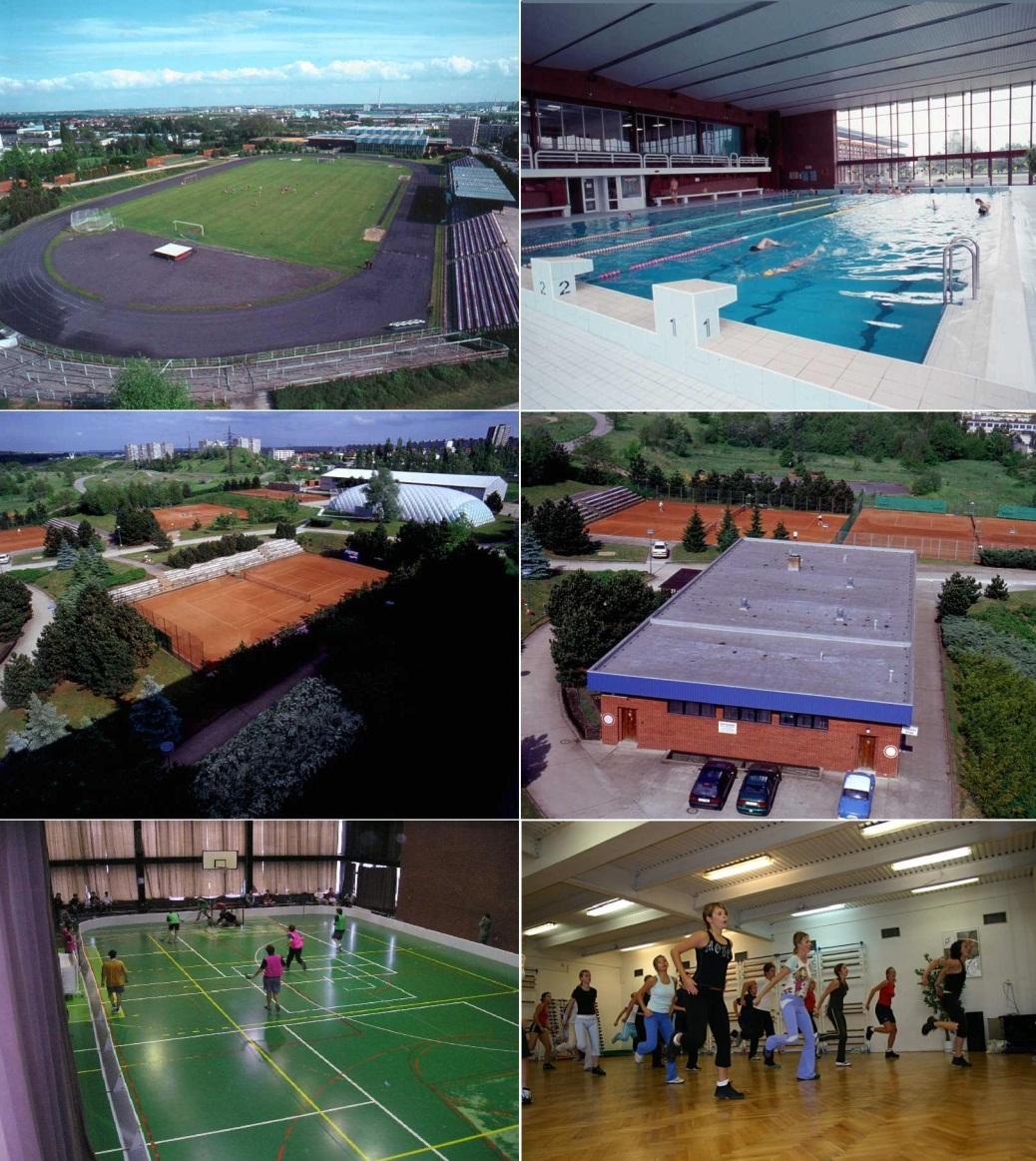 Sportovní centrum UK v Hostivaři Bruslařská 10, 102 00 Praha 10 Hostivař 25 m bazén se saunou sportovní hala nafukovací víceúčelová hala 13 antukových tenisových dvorců s klubovnou a zázemím